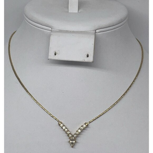 Vtg Christian Dior CD Authentic Gold V-Shaped Rhinestone Crystal Necklace 15” +2 - Picture 1 of 9